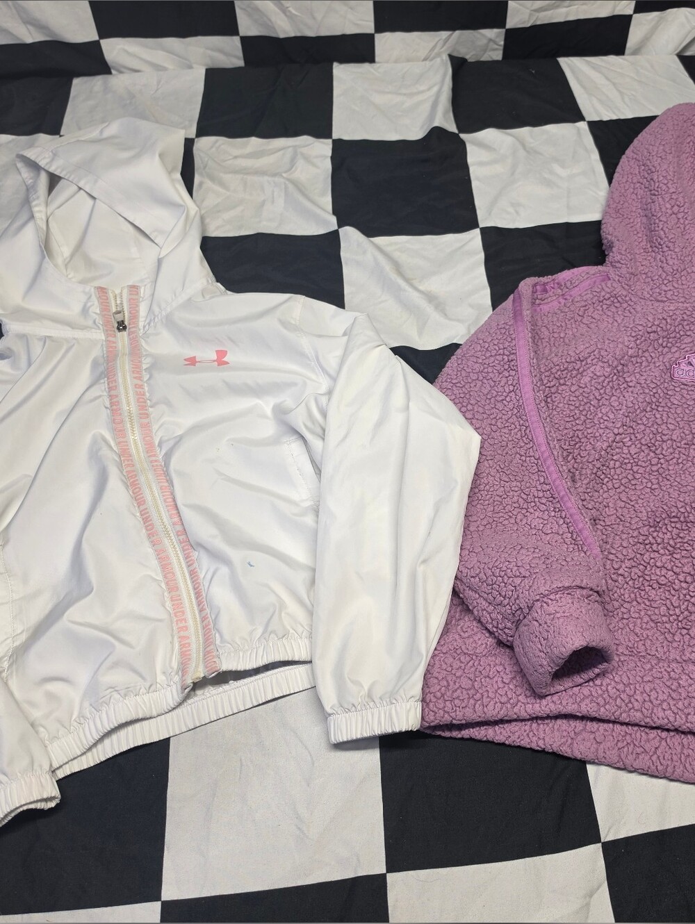 Under Armour White Zip Hoodie & Lavender Sherpa Pullover Set - Kids